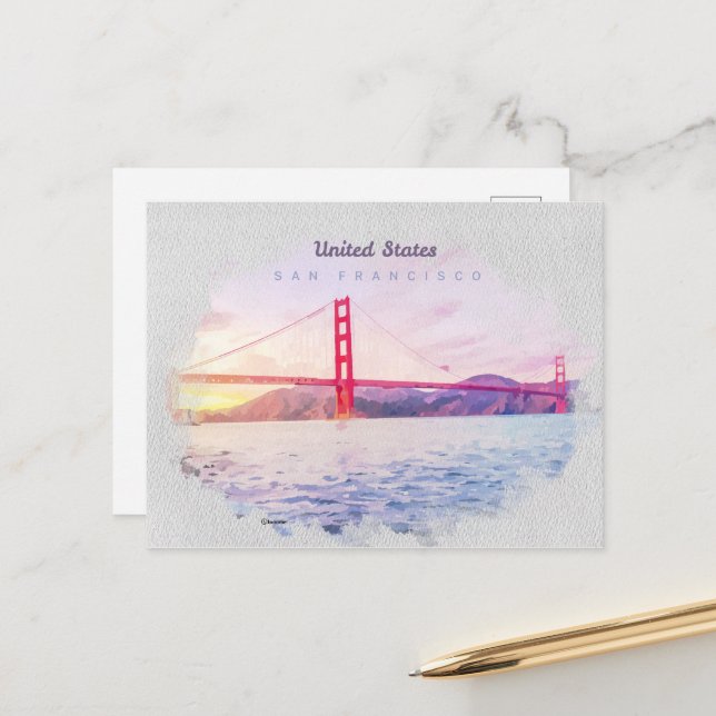 Golden gate bridge in watercolor Postcard (Front/Back In Situ)
