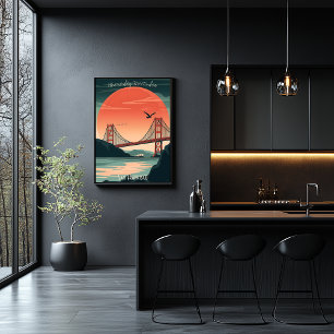 Golden Gate Bridge - Minimalist Sunset Silhouette  Poster