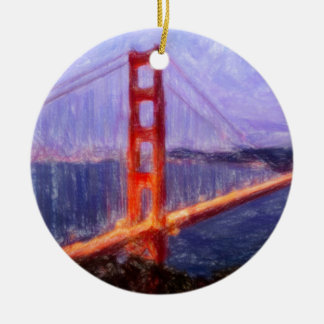 Golden Gate Bridge -- mixed media painting Ceramic Tree Decoration