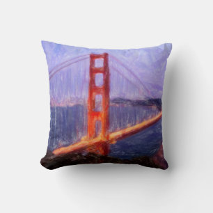 Golden Gate Bridge -- mixed media painting Cushion