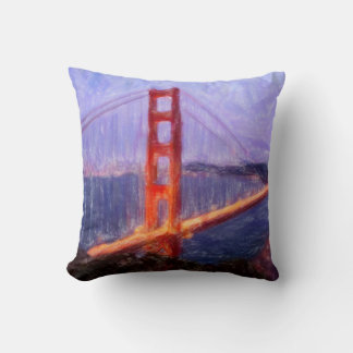 Golden Gate Bridge -- mixed media painting Cushion