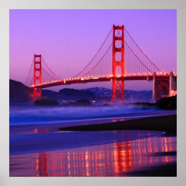 Golden Gate Bridge on Baker Beach at Sundown Poster (Front)