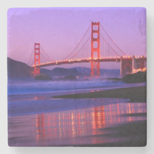 Golden Gate Bridge on Baker Beach at Sundown Stone Coaster