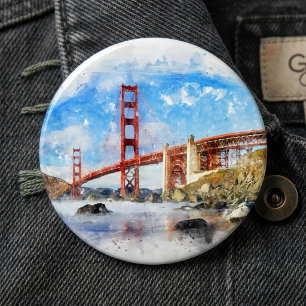 Golden Gate Bridge Pastel in San Francisco 6 Cm Round Badge