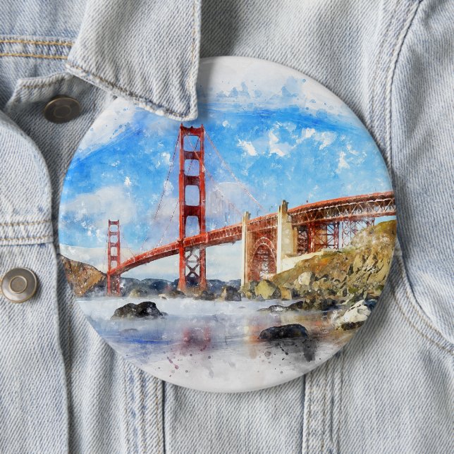 Golden Gate Bridge pastel in San Francisco 6 Cm Round Badge (In Situ)