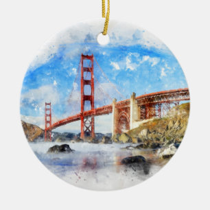 Golden Gate Bridge pastel in San Francisco Ceramic Ornament