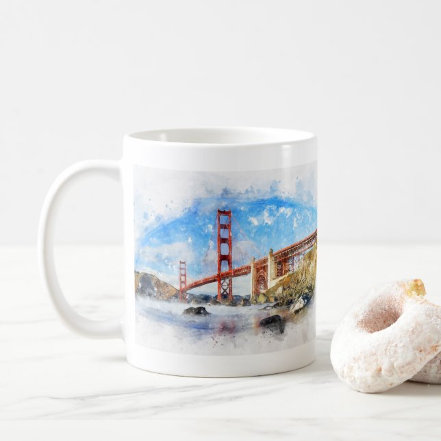 Golden Gate Bridge pastel in San Francisco Coffee Mug (With Donut)