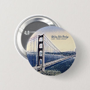 Golden Gate Bridge San Francisco Watercolor Art 6 Cm Round Badge