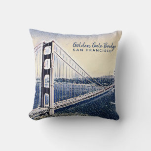 Golden Gate Bridge San Francisco Watercolor Art Cushion