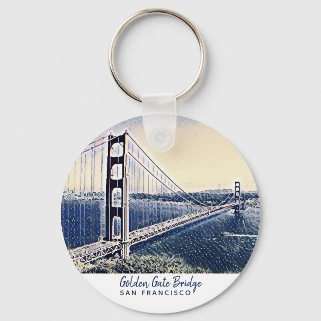 Golden Gate Bridge San Francisco Watercolor Art Key Ring (Front)