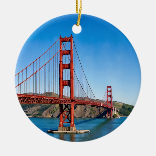 Golden Gate Bridge San Francisco Watercolor Ceramic Ornament (Front)
