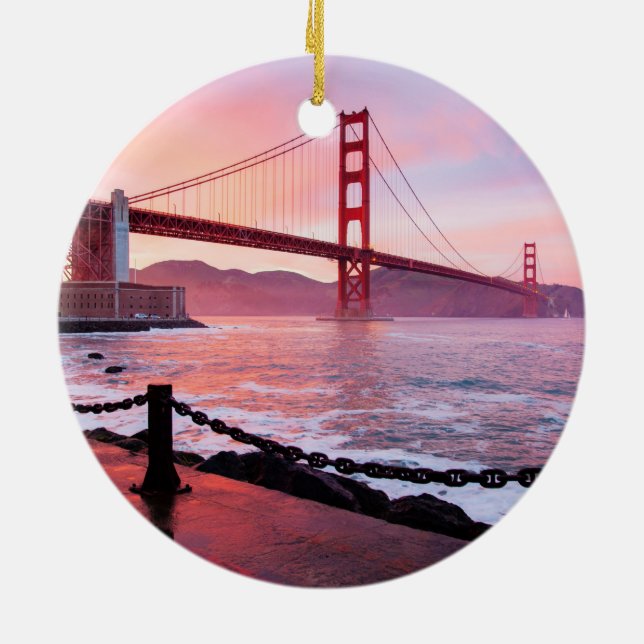 Golden Gate Bridge, scenic photograph, Ceramic Ornament (Back)
