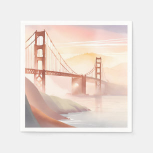 Golden Gate Bridge Sunrise Beautiful Watercolor Napkin