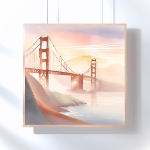Golden Gate Bridge   Sunrise Beautiful Watercolor Poster