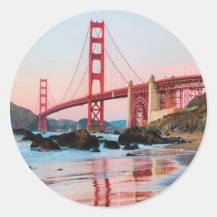 Golden gate bridge throw pillow classic round sticker