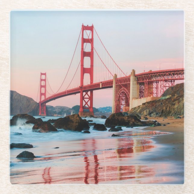 Golden gate bridge throw pillow glass coaster (Front)