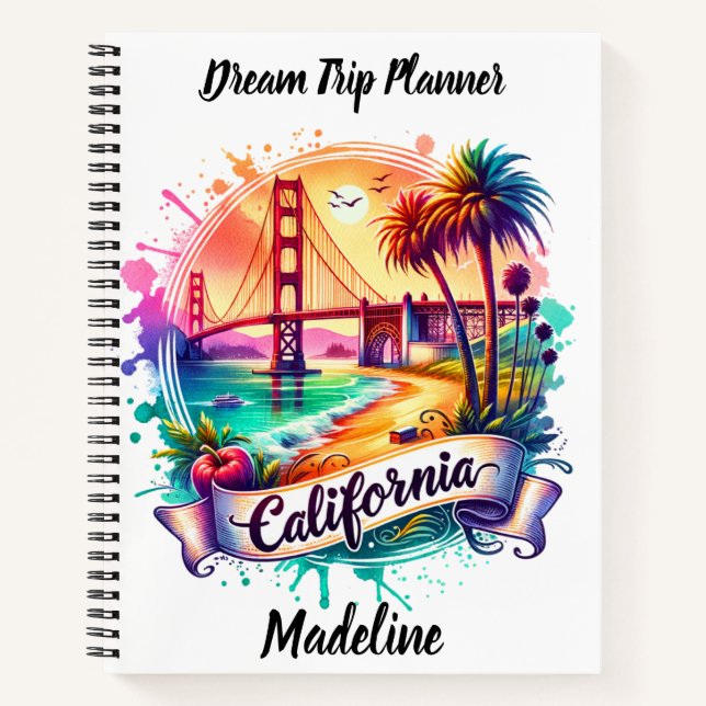 Golden Gate Bridge view at sunset with palm trees Notebook (Front)
