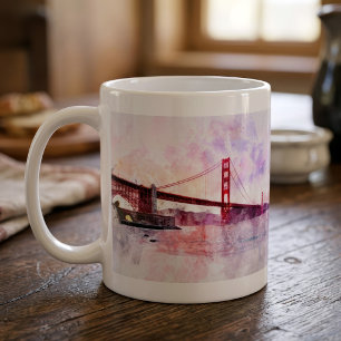 Golden Gate Bridge Watercolor at Sunset Coffee Mug