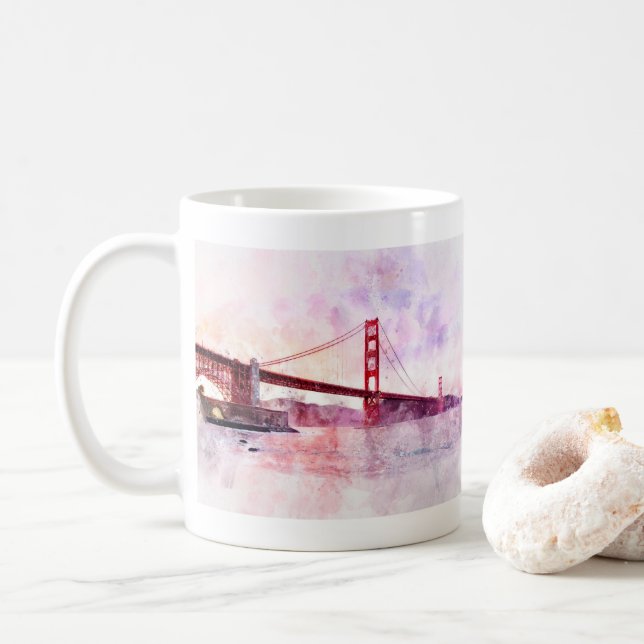 Golden Gate Bridge watercolor in San Francisco Coffee Mug (With Donut)