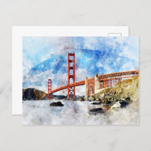Golden Gate Bridge watercolor in San Francisco Postcard