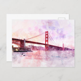 Golden Gate Bridge watercolor in San Francisco Postcard