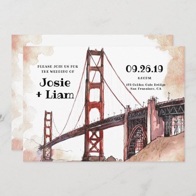 Golden Gate Bridge Watercolor Invitation (Front/Back)