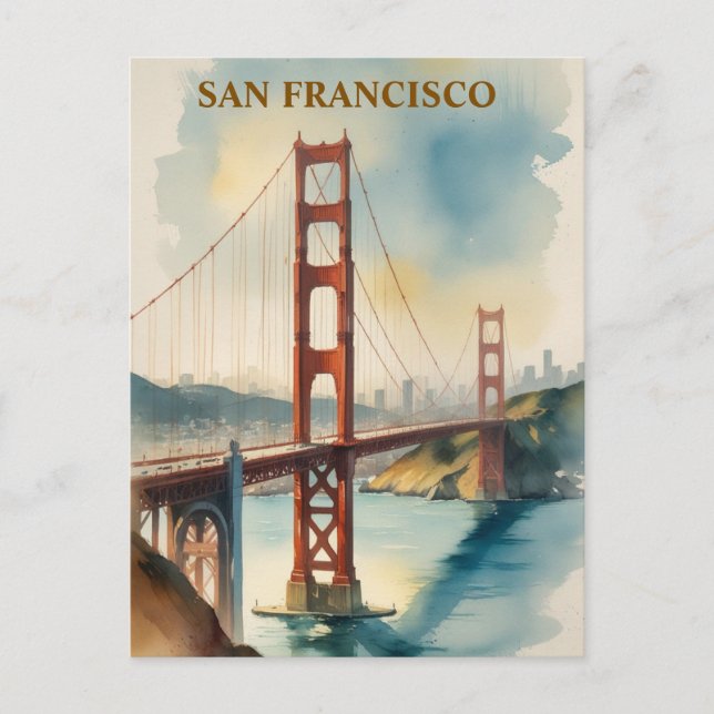 Golden Gate Bridge Watercolor  San Francisco  Postcard (Front)