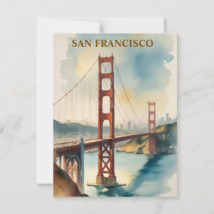 Golden Gate Bridge Watercolor San Francisco Postcard