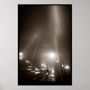 Golden Gate Bridge with road biker in the fog Poster