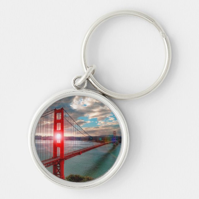 Golden Gate Bridge with Sun Shining through. Key Ring (Front)