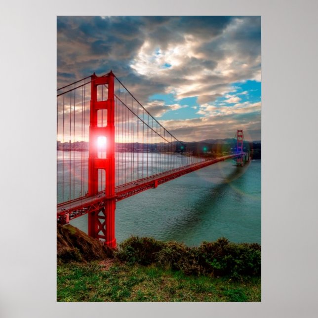 Golden Gate Bridge with Sun Shining through. Poster (Front)