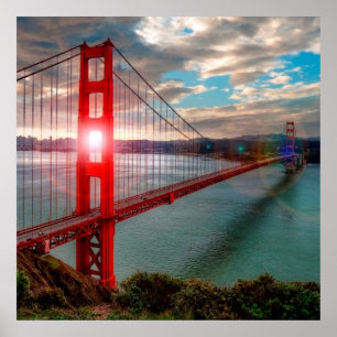 Golden Gate Bridge with Sun Shining through. Poster