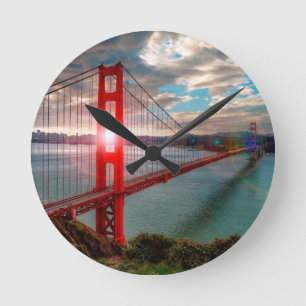 Golden Gate Bridge with Sun Shining through. Round Clock
