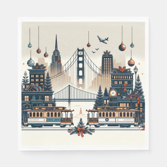Golden Gate Holiday Magic San Francisco Christmas Napkin (Front)