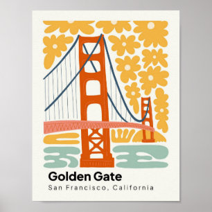 Golden Gate San Francisco California travel floral Poster