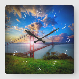Golden Gate Sunrise Square Wall Clock
