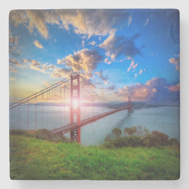 Golden Gate Sunrise Stone Coaster (Front)