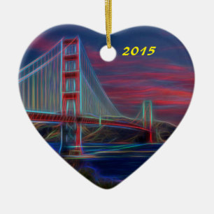 Golden Gate with glow, Holiday Heart Ornament