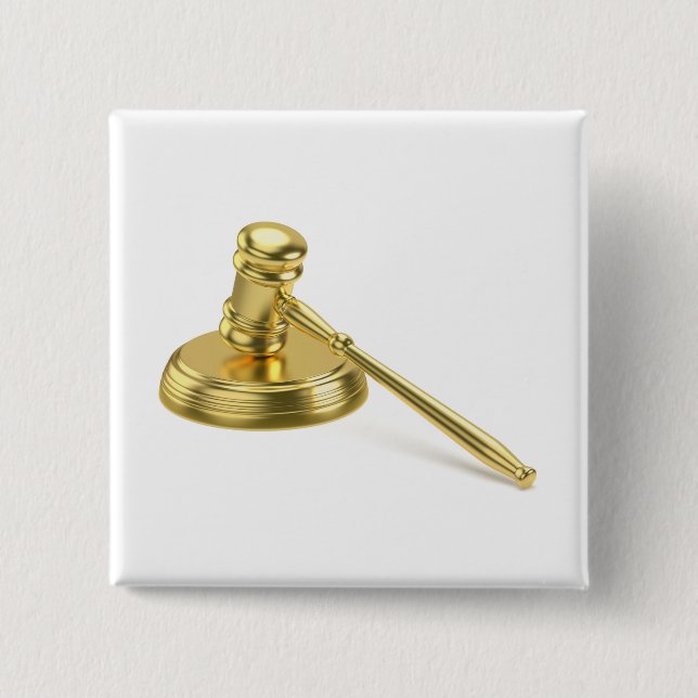 Golden gavel 15 cm square badge (Front)