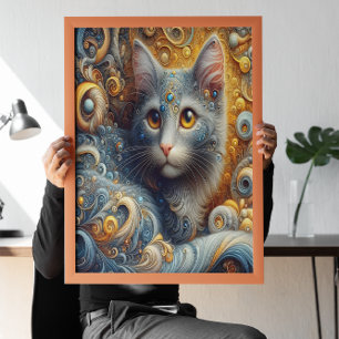 Golden Gaze: Feline Portrait in Yellow Eyes Poster