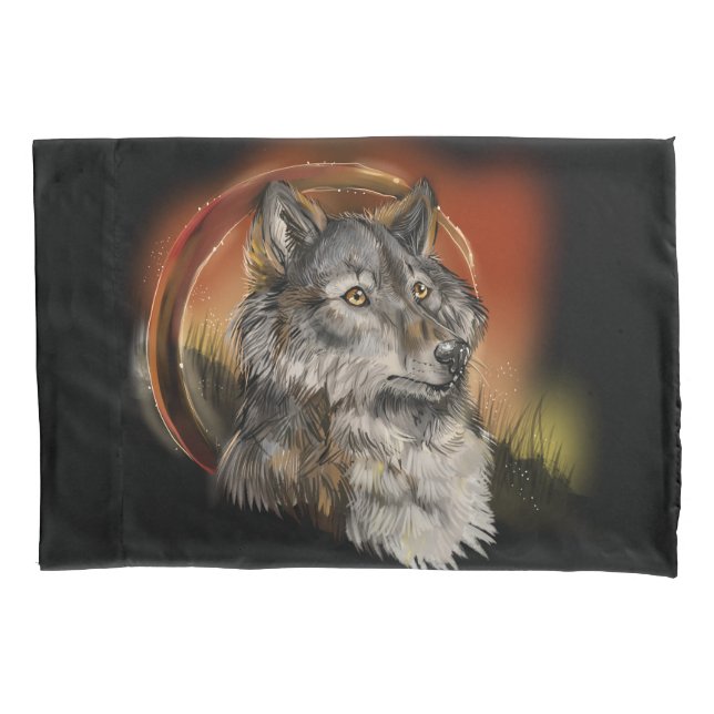Golden Gaze Wolf Pillowcase (Front)