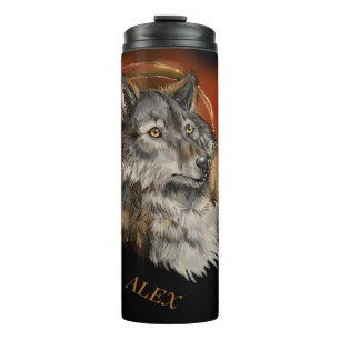 Golden Gaze Wolf Thermal Tumbler