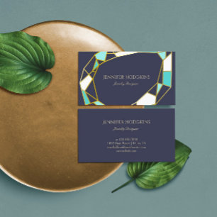 Golden Gem Outlines Navy Blue Jewellery Design Business Card