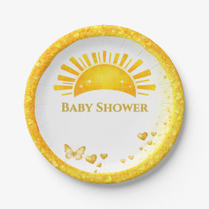 Golden Gender Neutral Sunshine Baby Shower Paper Plate
