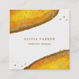 Golden Geode   Watercolor Square Business Card