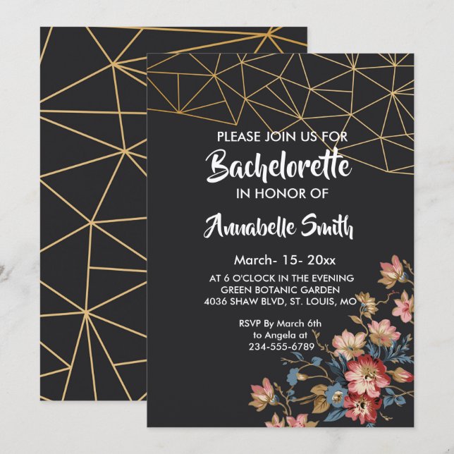 Golden Geometric bachelor Invitation (Front/Back)