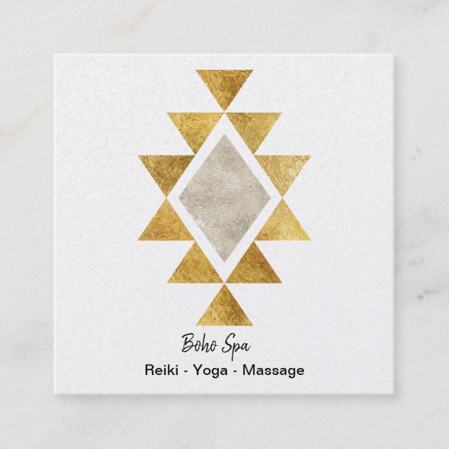 Golden Geometric Boho Square Business Card (Front)