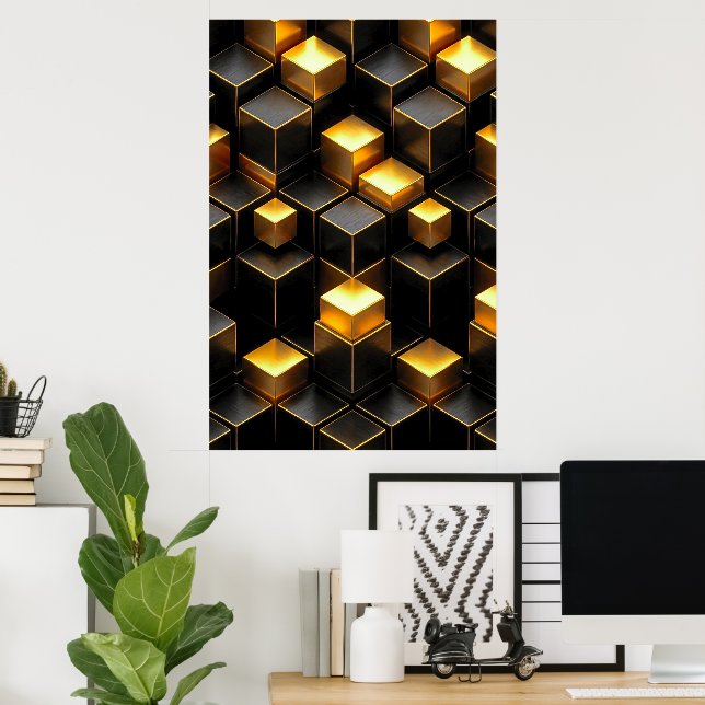 Golden Geometric Circuitry Tech Room Decor (Home Office)