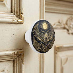 Golden Geometric Death Head Moth Celestial   Ceramic Knob