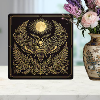 Golden Geometric Death Head Moth Celestial   Ceramic Tile